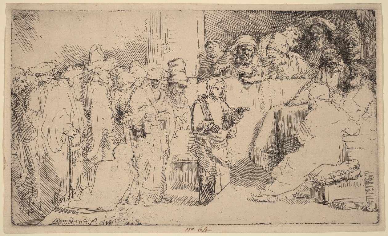 Cristo che discute con i dottori: uno schizzo da Rembrandt van Rijn