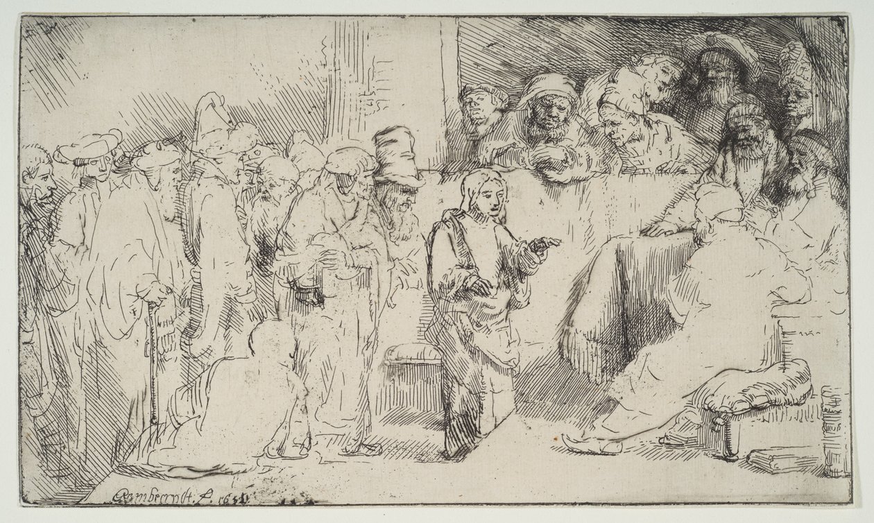 Cristo disputa con i dottori, uno schizzo da Rembrandt van Rijn