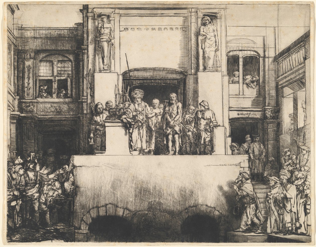 La Presentazione di Gesù al popolo: piatto rettangolare da Rembrandt van Rijn