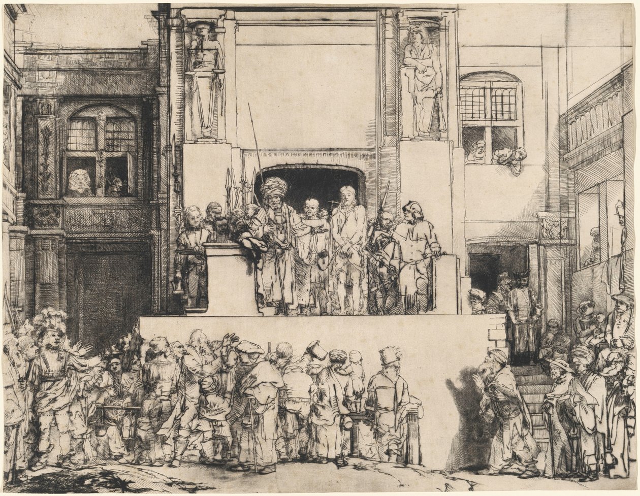La Presentazione di Gesù al popolo: piatto rettangolare da Rembrandt van Rijn