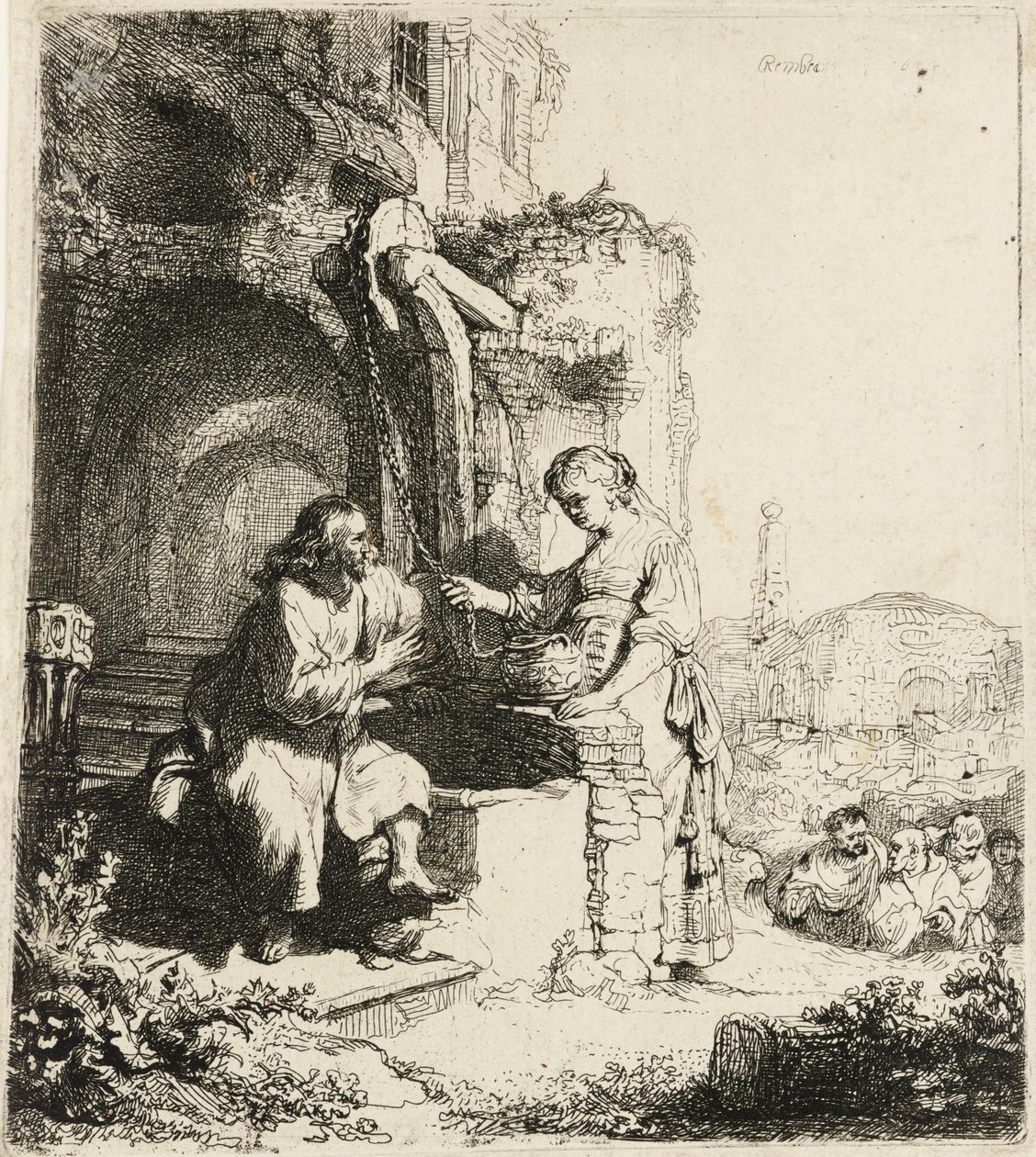 Cristo e la donna di Samaria tra le rovine [Giovanni 4:5-20], 1634 da Rembrandt van Rijn