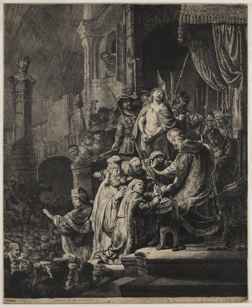 Cristo davanti a Pilato: grande lastra da Rembrandt van Rijn