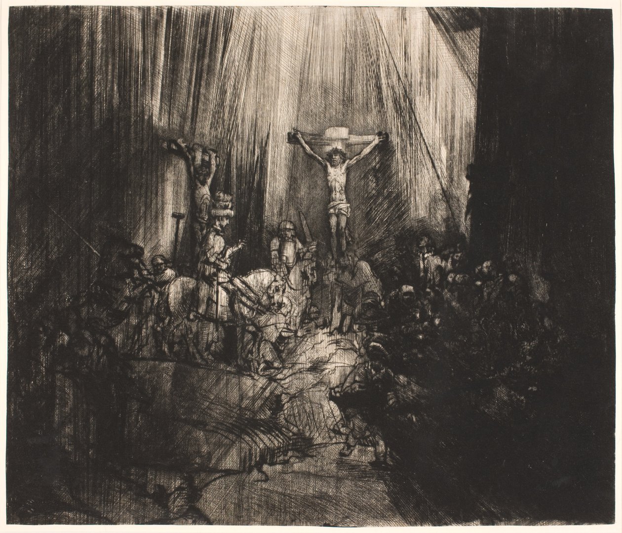 Cristo crocifisso tra i due ladroni: grande lastra oblungo (le "Tre Croci") da Rembrandt van Rijn