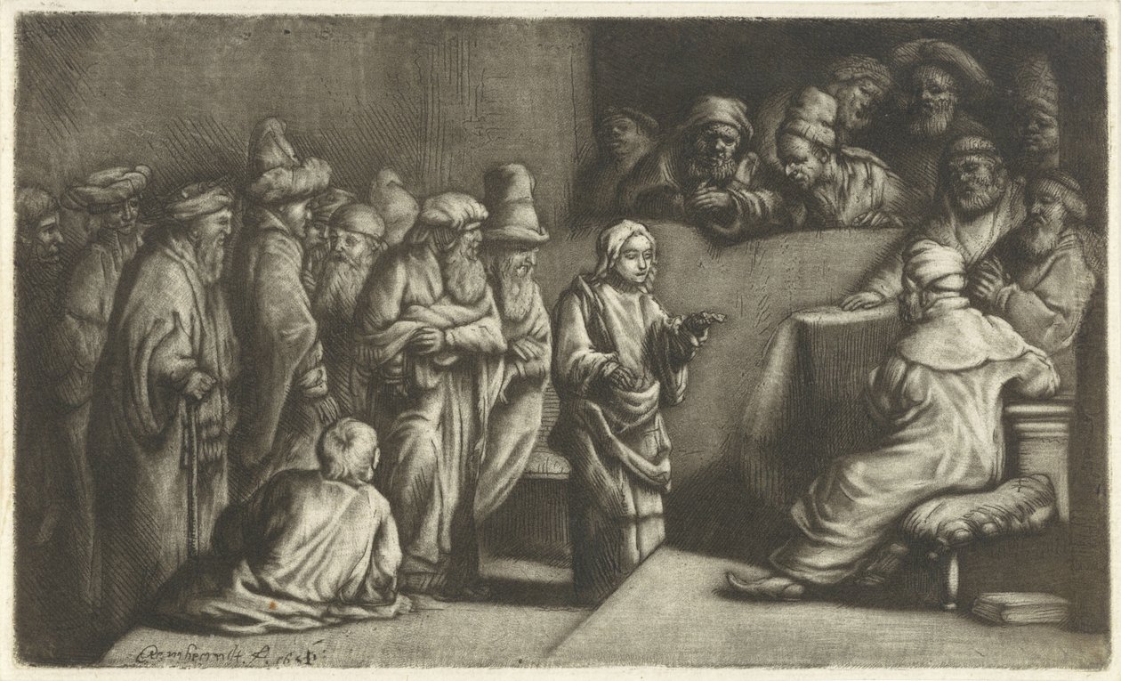 Cristo che disputa con i dottori: uno schizzo da Rembrandt van Rijn