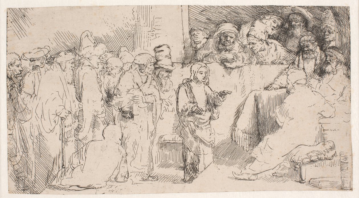 Cristo che discute con i dottori: uno schizzo da Rembrandt van Rijn