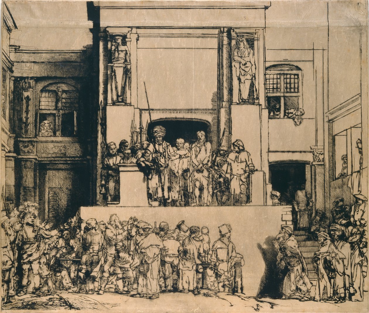Cristo presentato al popolo: tavola oblungo da Rembrandt van Rijn