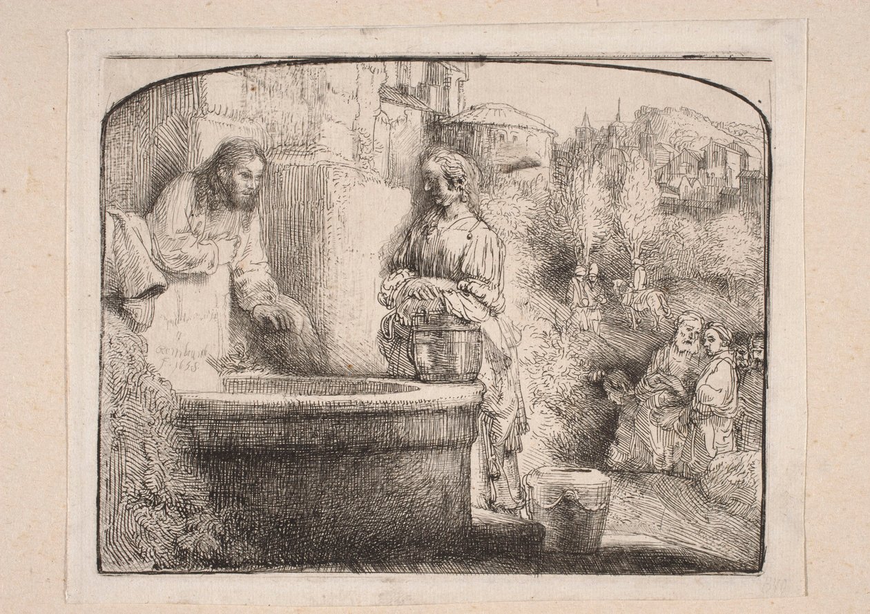 Cristo e la Samaritana (Composizione chiusa nella parte superiore da un arco) da Rembrandt van Rijn