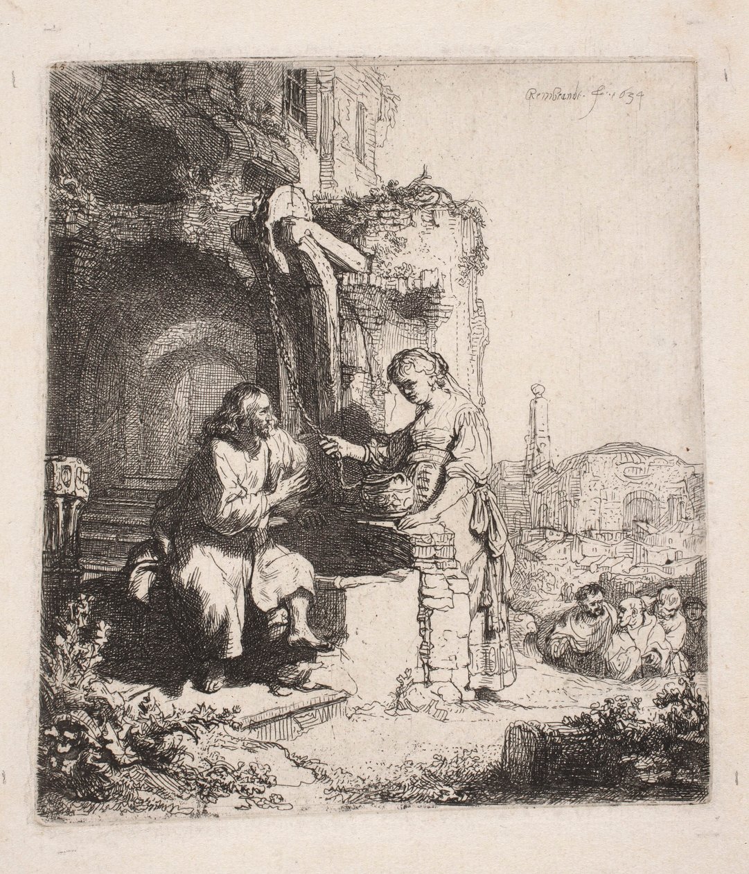 Cristo e la Samaritana tra le rovine (incisione verticale) da Rembrandt van Rijn