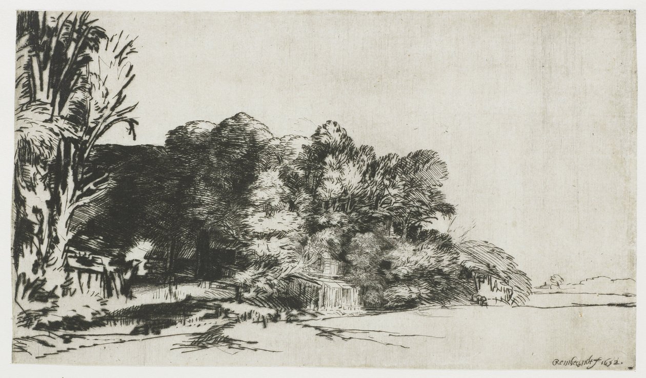 Gruppo di alberi con una vista da Rembrandt van Rijn