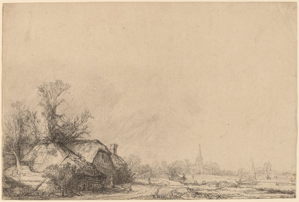 Cottage accanto a un Canale da Rembrandt van Rijn