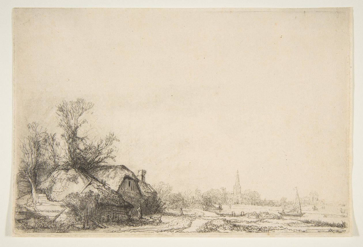 Cottage accanto a un canale con vista su Ouderkerk, ca. 1641 da Rembrandt van Rijn