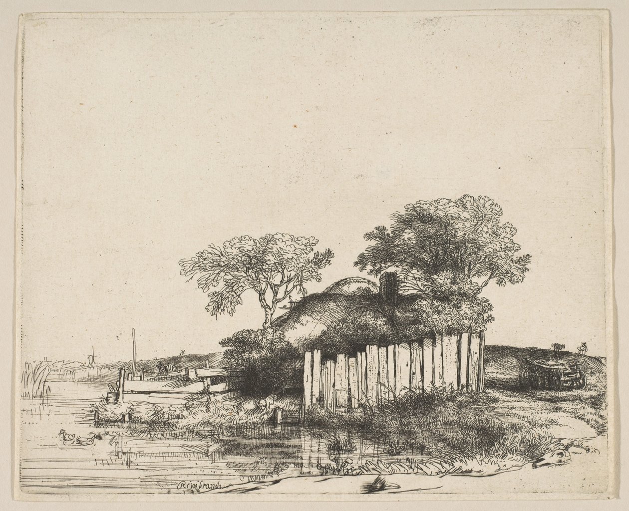 Cottage con una staccionata bianca, 1648 da Rembrandt van Rijn