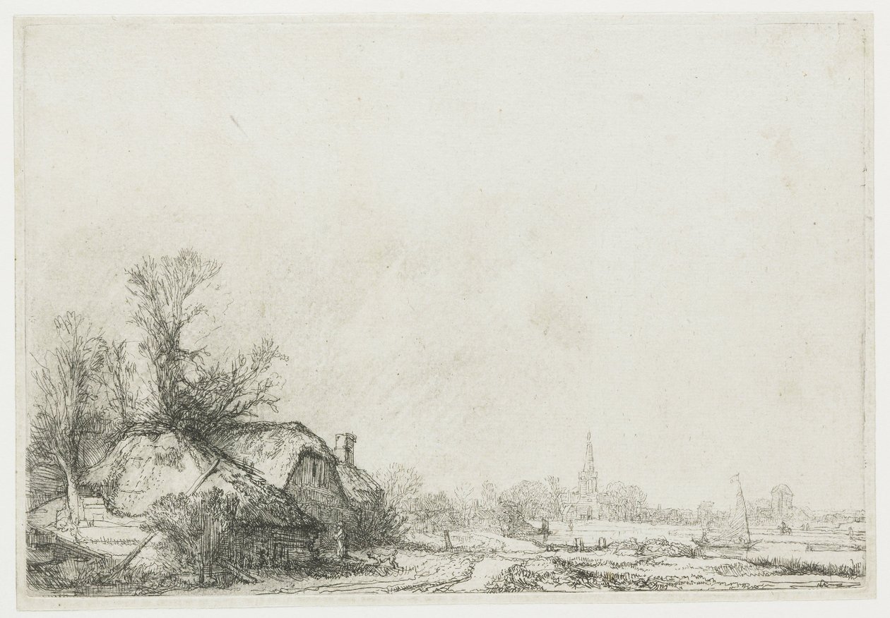 Casette lungo il canale: vista di Ouderkerk aan de Amstel da Rembrandt van Rijn