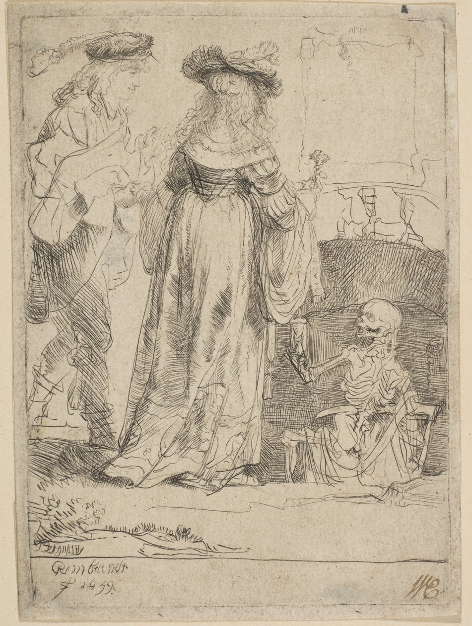 La Morte che Appare a una Coppia Sposata da una Tomba Aperta, 1639 da Rembrandt van Rijn