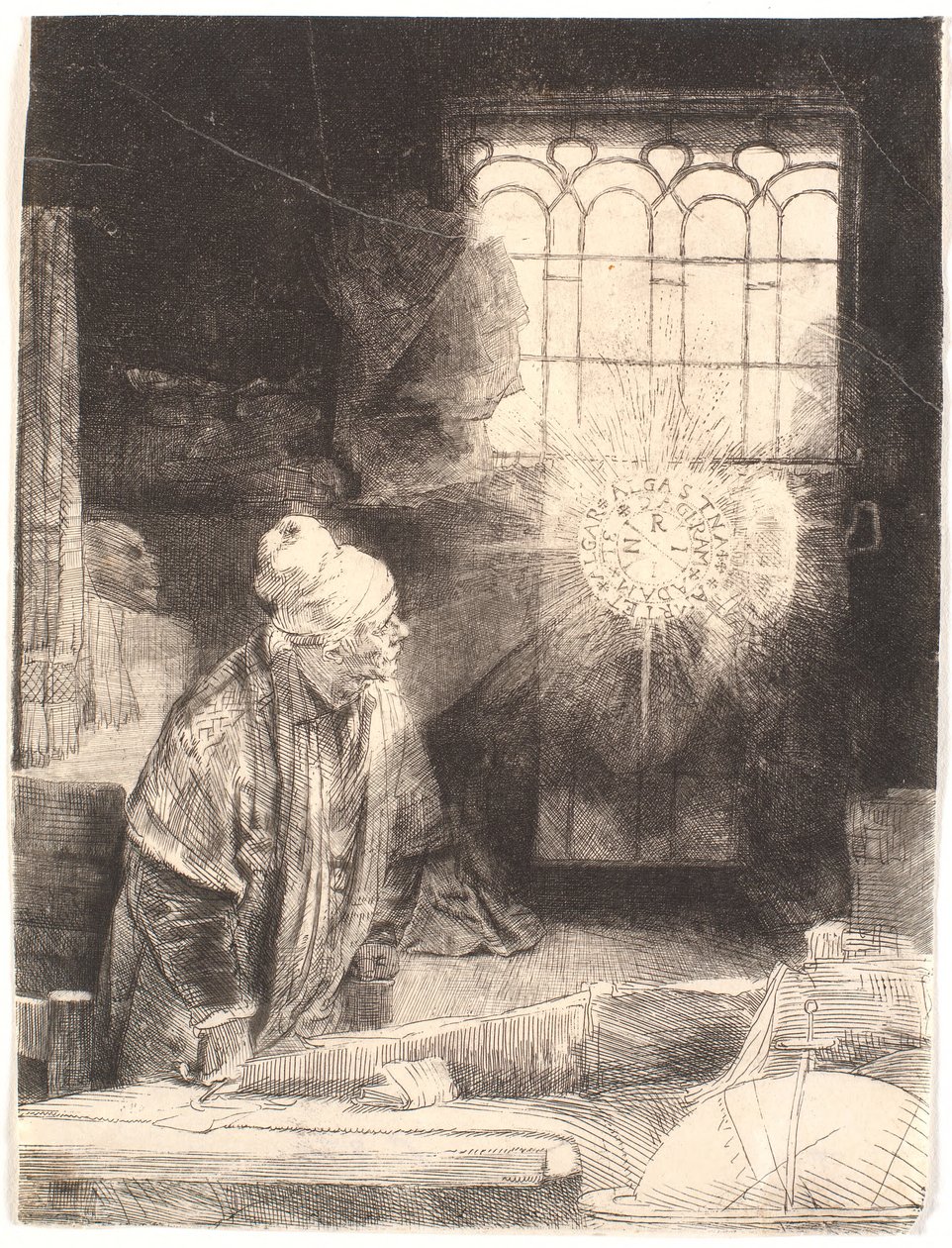 Faust nel suo studio, osservando un disco magico (Dottor Faust) da Rembrandt van Rijn