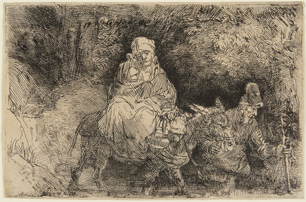 Fuga in Egitto: la Sacra Famiglia che attraversa un ruscello da Rembrandt van Rijn