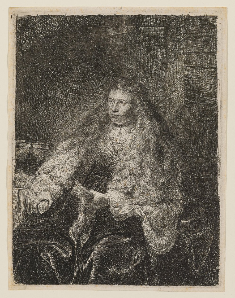 Ragazza con i capelli che le ricadono sulle spalle da Rembrandt van Rijn