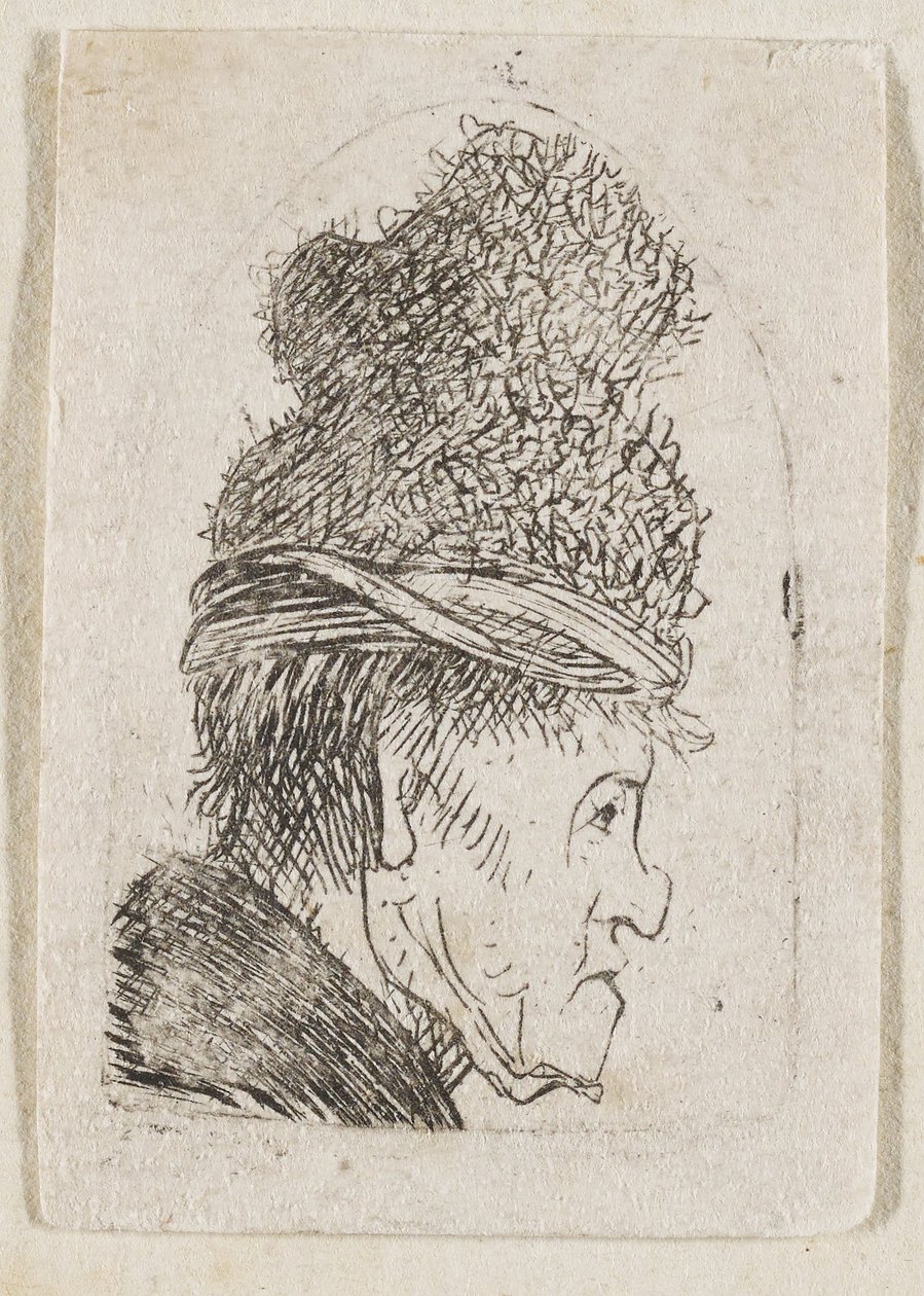 Profilo grottesco: l’uomo con il berretto alto da Rembrandt van Rijn