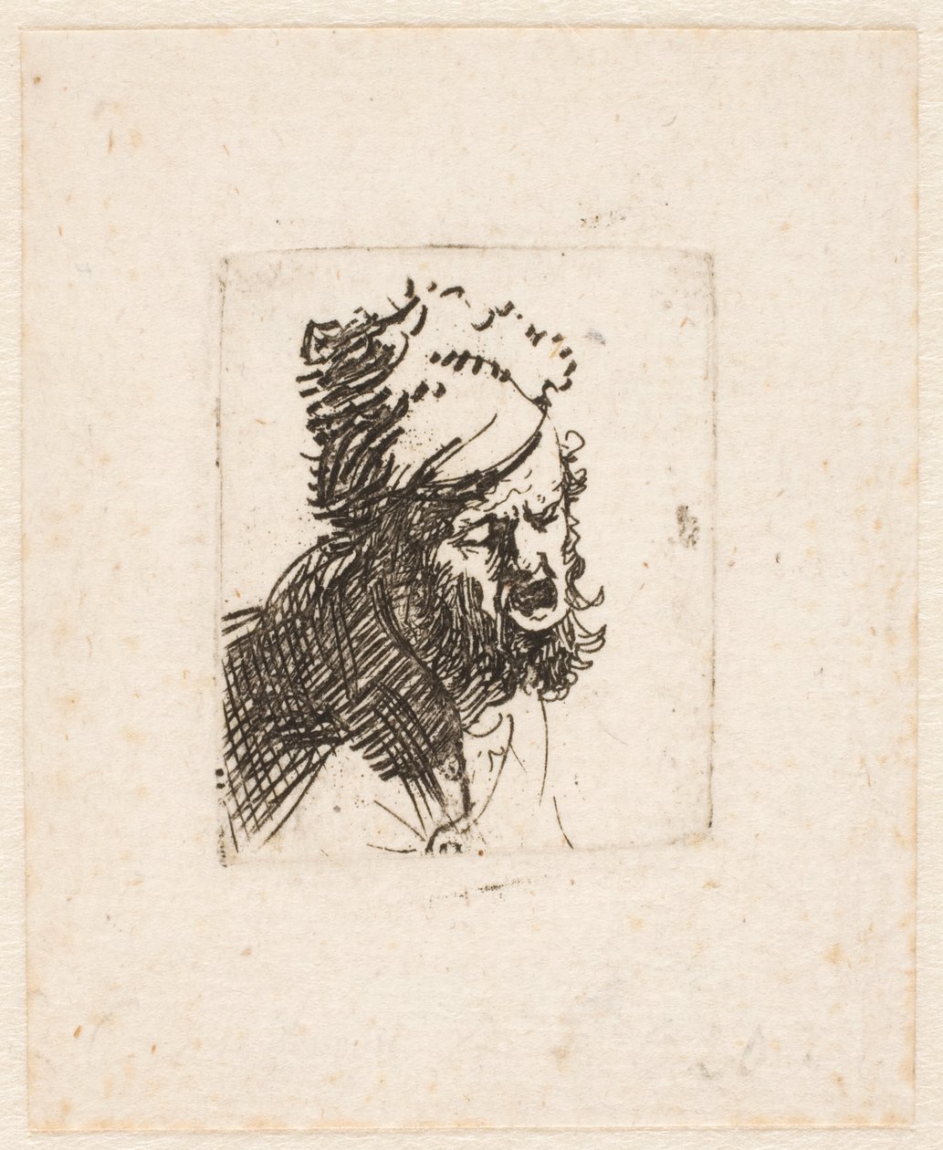 Testa di un uomo con un berretto di pelliccia, che grida da Rembrandt van Rijn