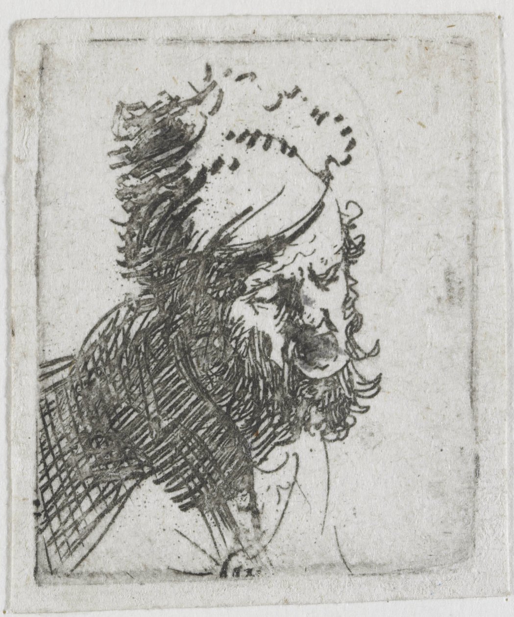 Testa di un uomo con un berretto di pelliccia, che grida da Rembrandt van Rijn