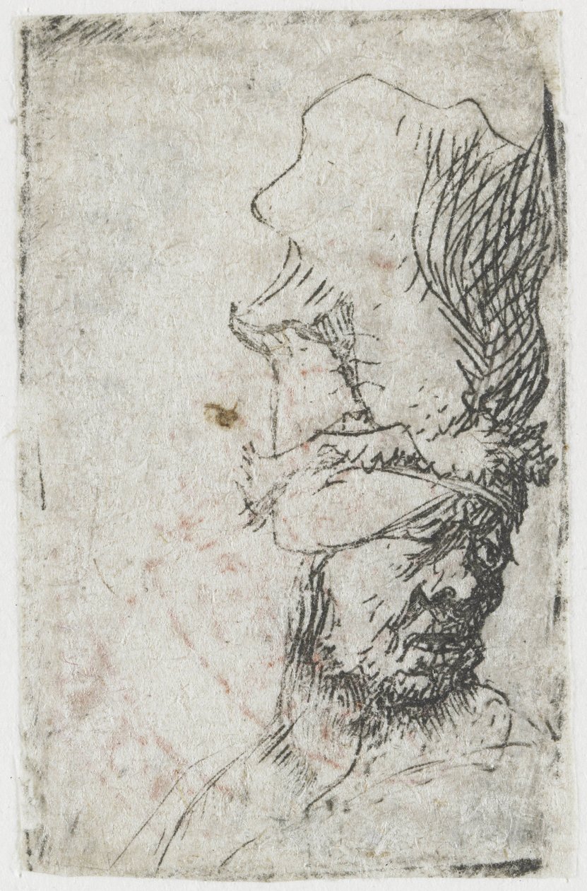 Testa di un uomo con un berretto alto da Rembrandt van Rijn