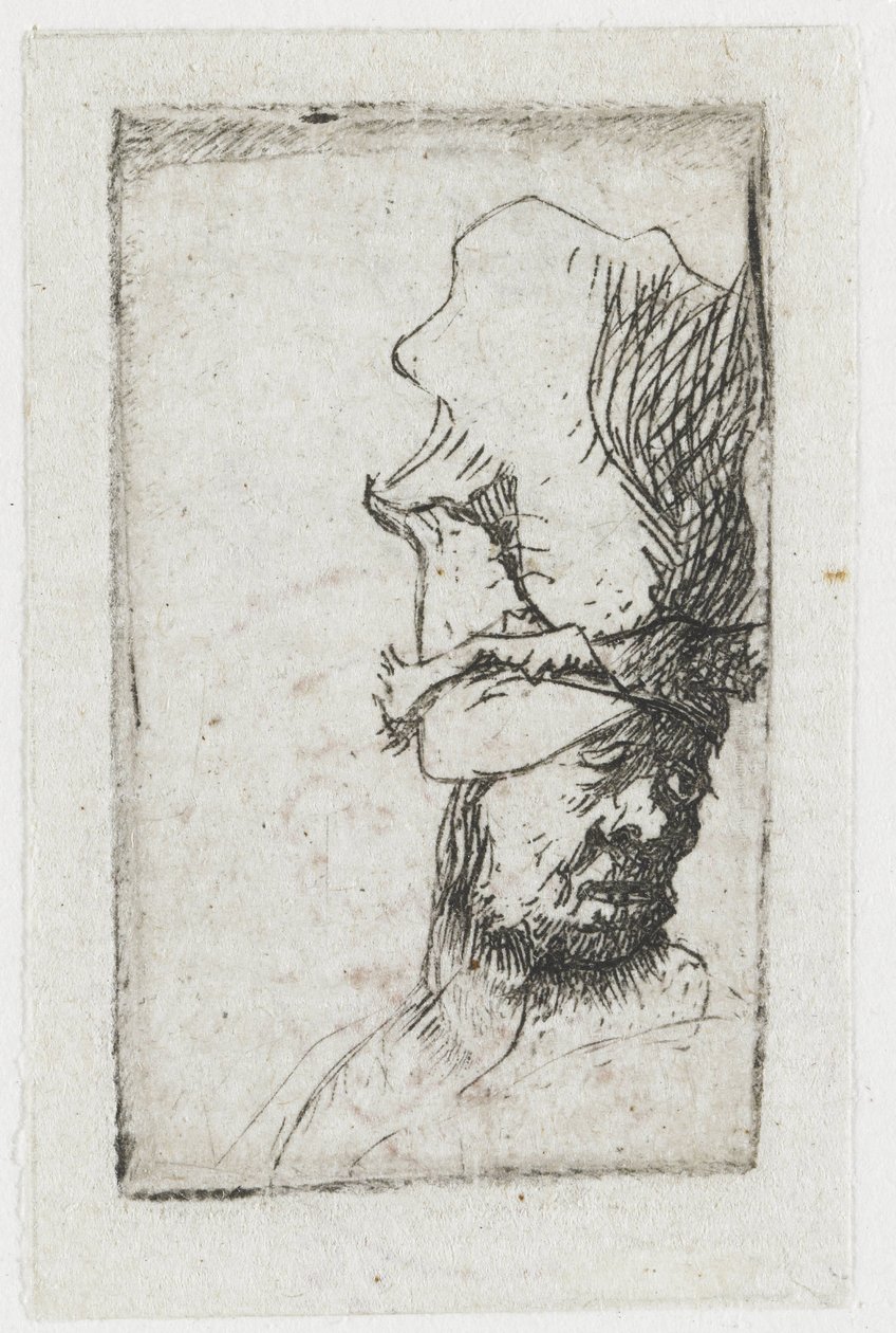 Testa di un uomo con un berretto alto da Rembrandt van Rijn