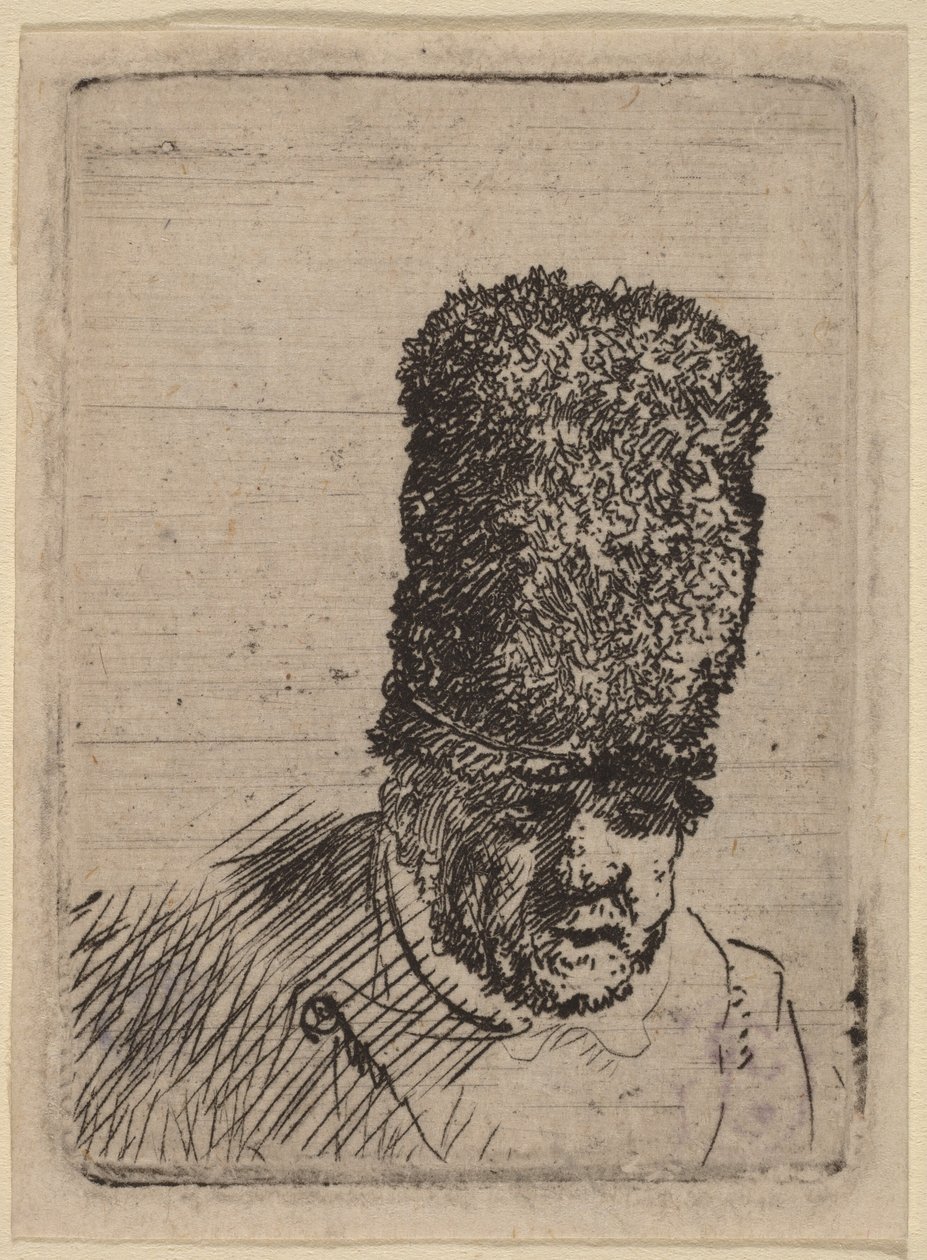 Testa di un anziano con un berretto di pelliccia alto da Rembrandt van Rijn
