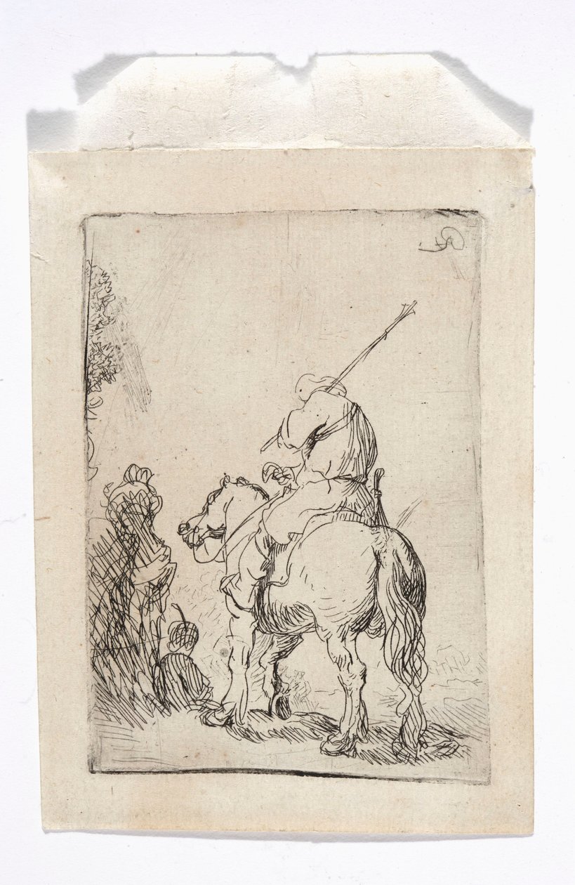 Un cavaliere con il turbante a cavallo da Rembrandt van Rijn