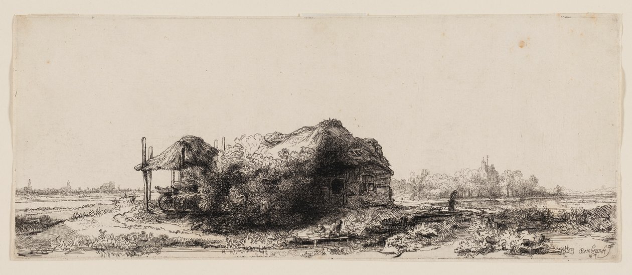 Paesaggio con cottage e fienile: Oblungo da Rembrandt van Rijn