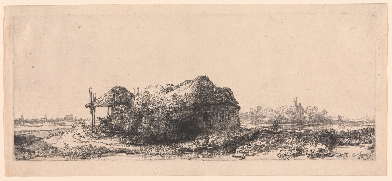 Paesaggio con cottage e fienile: Oblungo da Rembrandt van Rijn