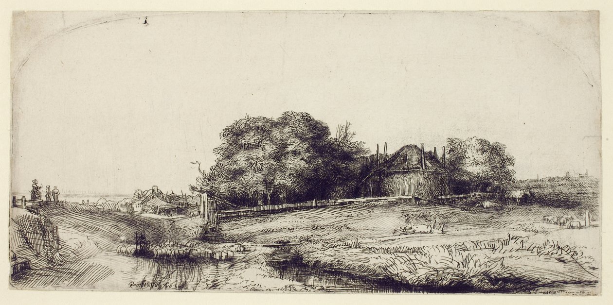 Paesaggio con fienile e gregge di pecore, c.1652 da Rembrandt van Rijn
