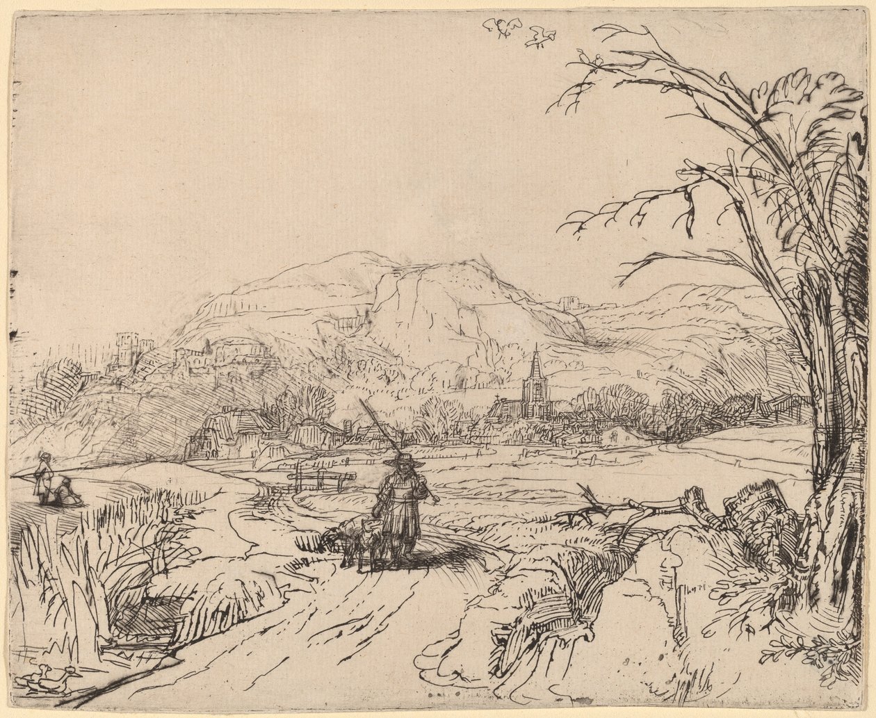 Paesaggio con cacciatore e cane da Rembrandt van Rijn