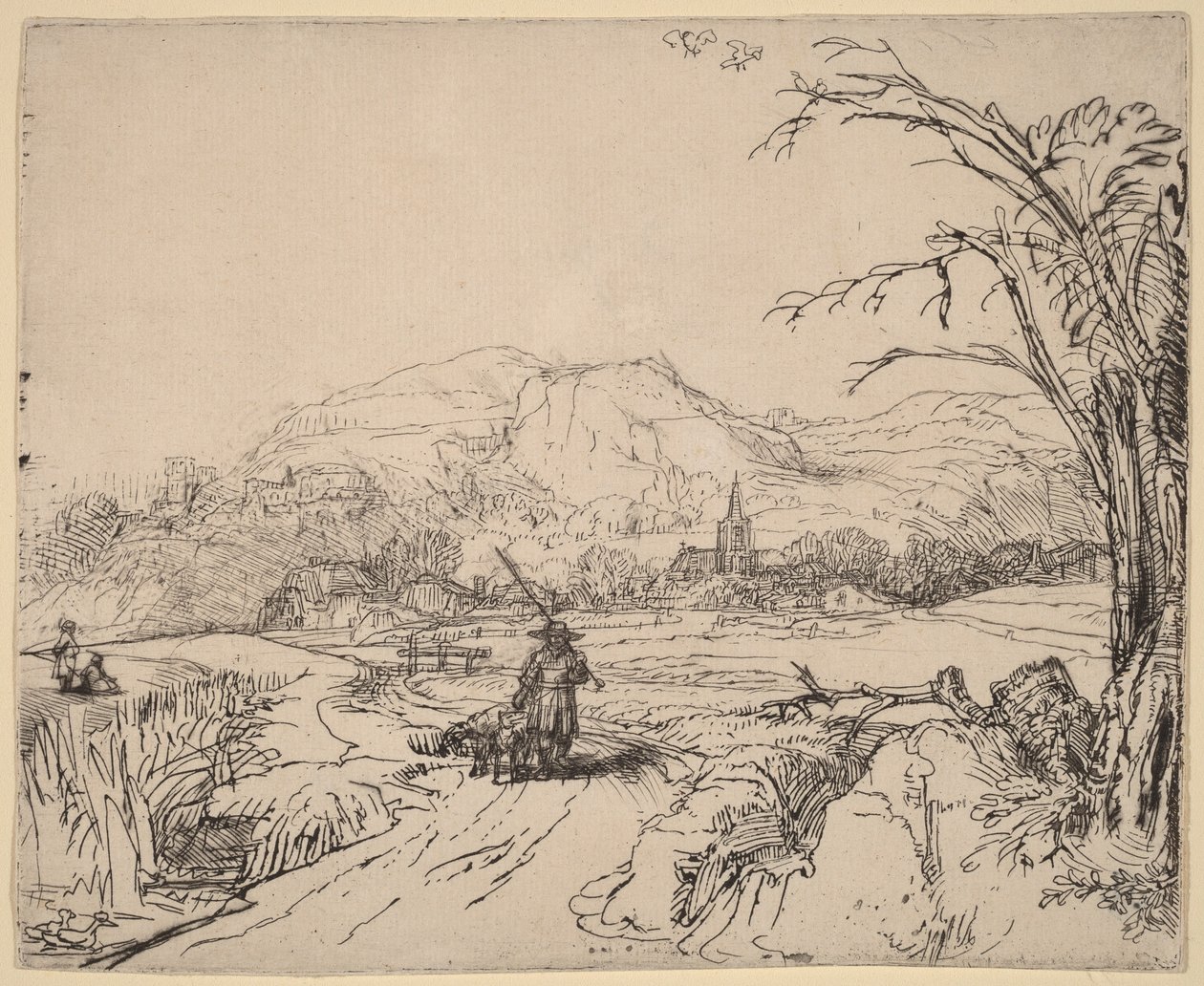 Paesaggio con un cacciatore e un cane da Rembrandt van Rijn