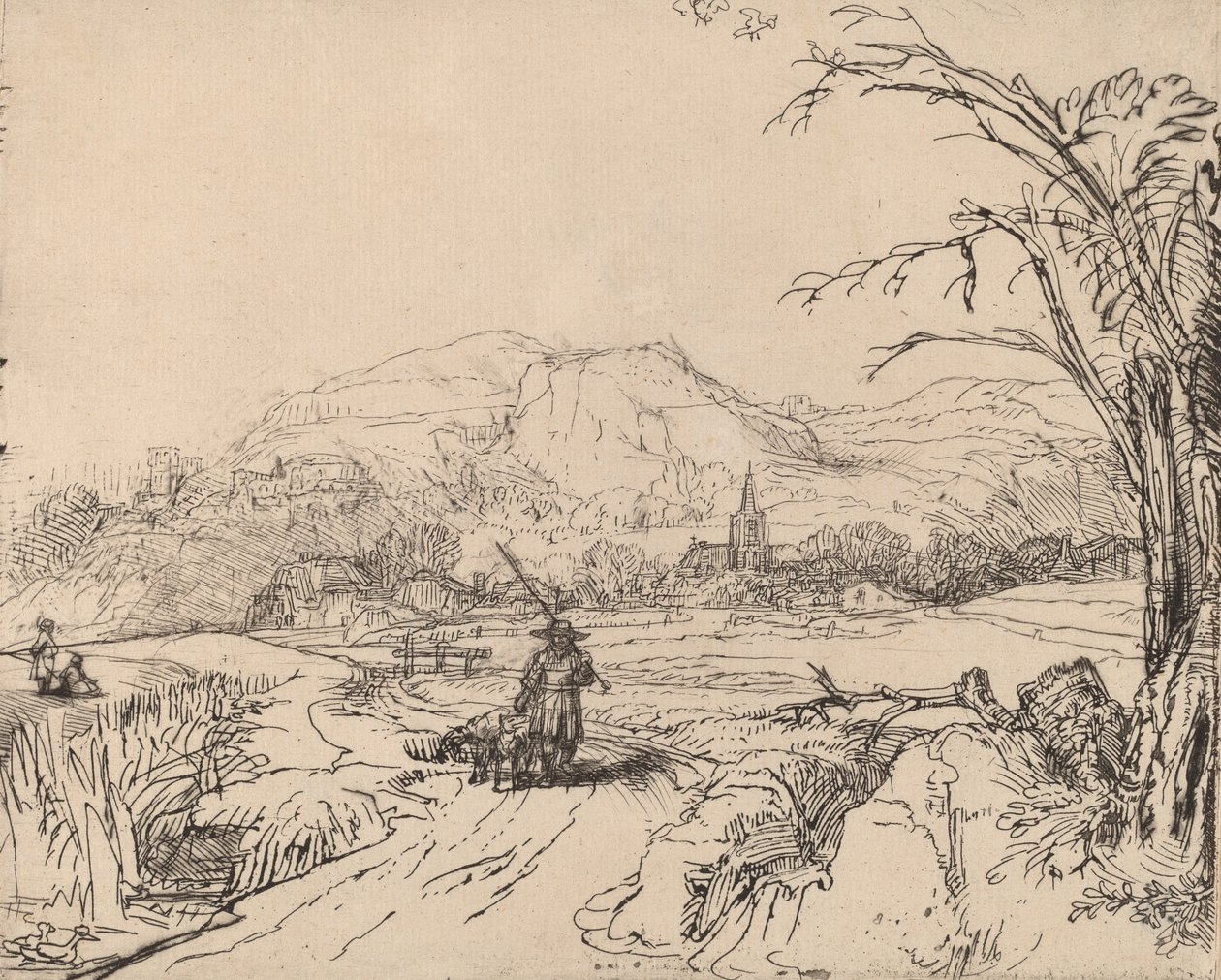 Paesaggio con cacciatore e cane da Rembrandt van Rijn