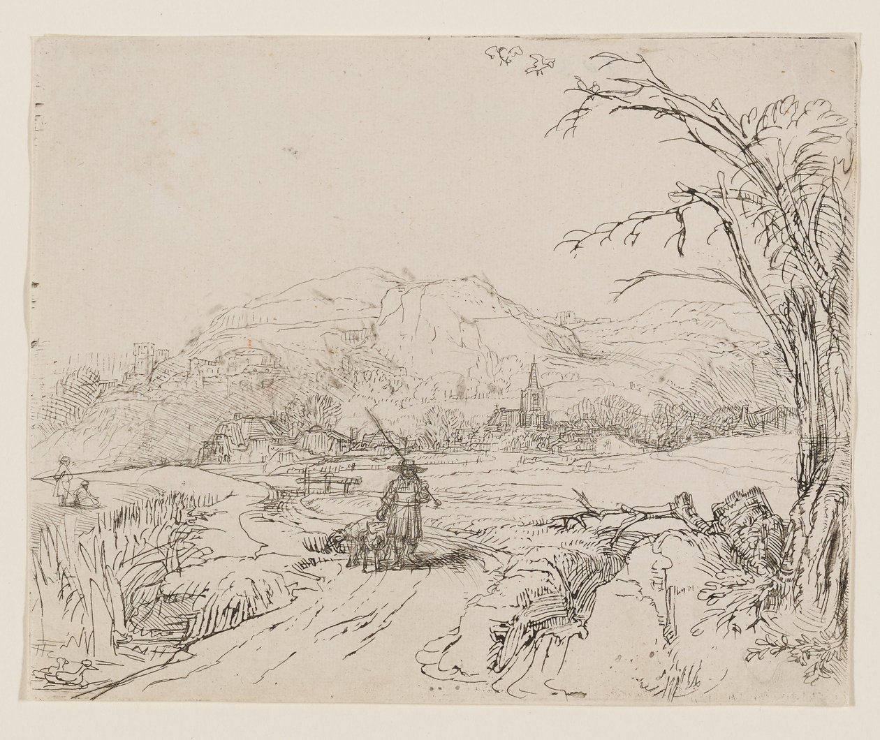 Paesaggio con un cacciatore e dei cani da Rembrandt van Rijn