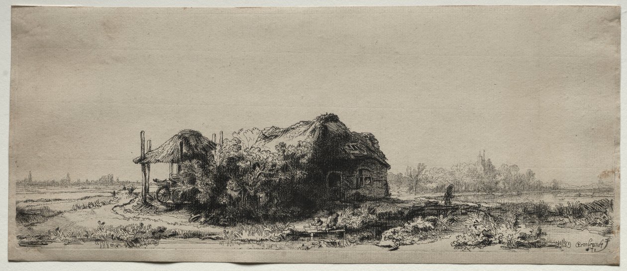 Paesaggio con cottage e fienile da Rembrandt van Rijn