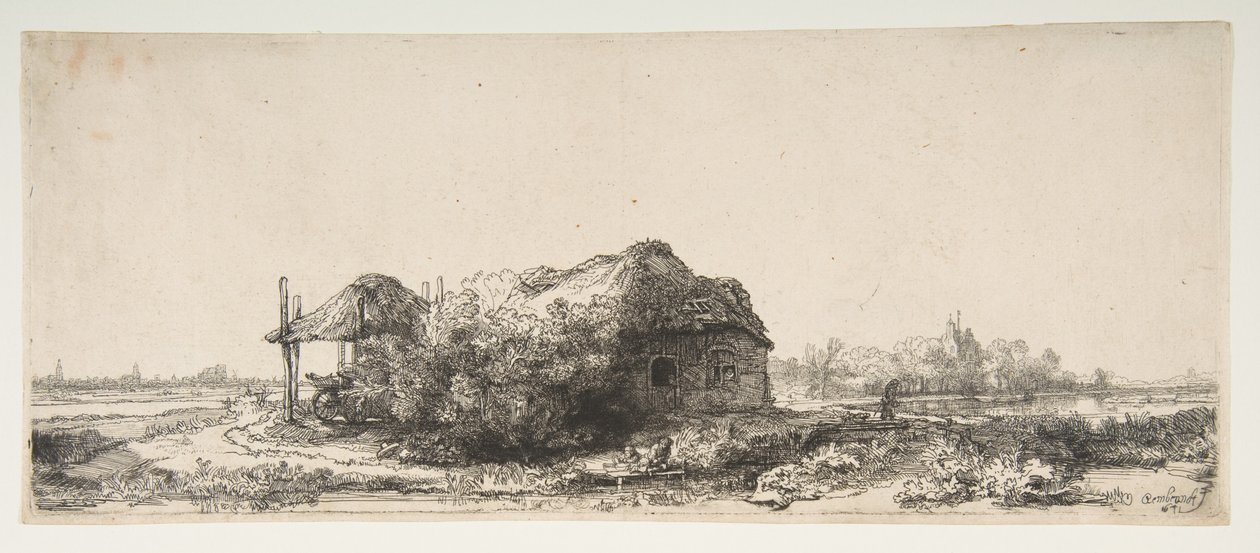 Paesaggio con cottage e fienile da Rembrandt van Rijn
