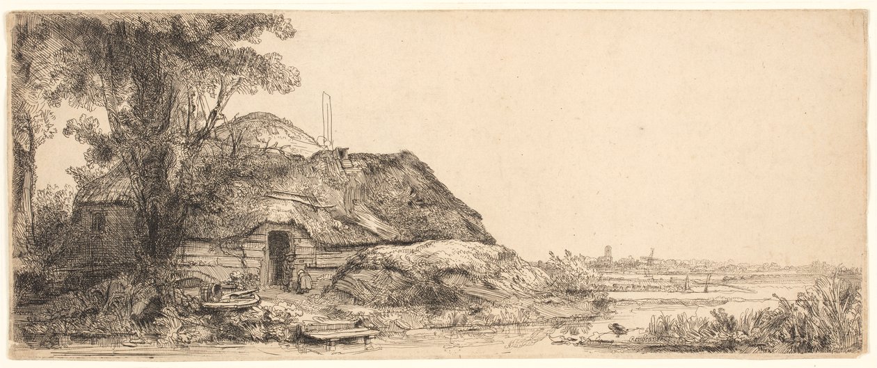 Paesaggio con cottage e grande albero da Rembrandt van Rijn