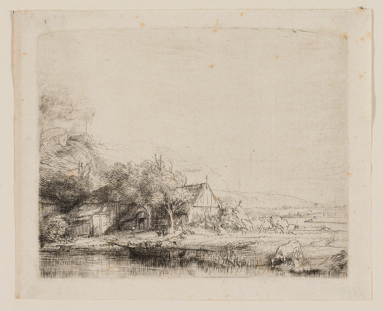 Paesaggio con mucca che beve da Rembrandt van Rijn