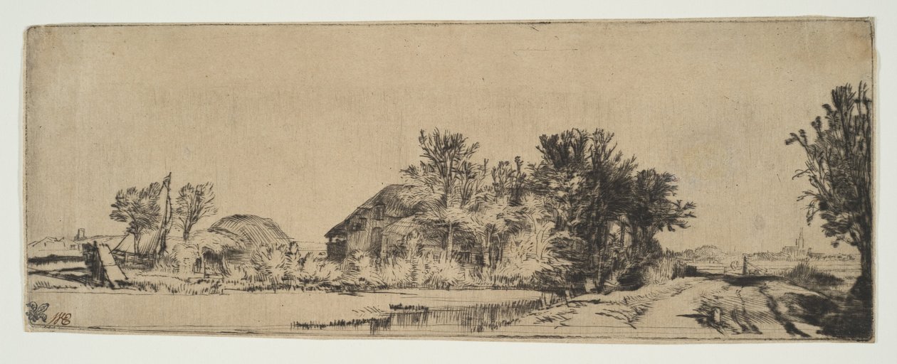 Paesaggio con una fattoria lungo una strada accanto a un canale da Rembrandt van Rijn