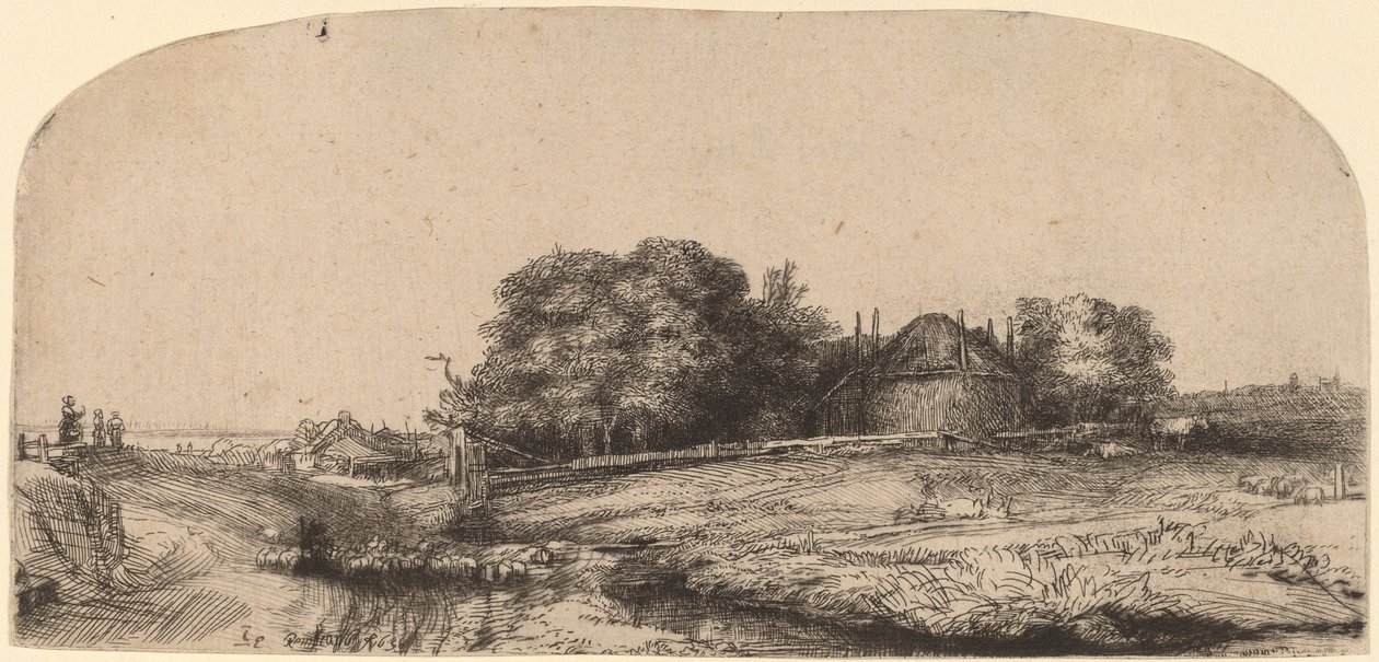 Paesaggio con un Fienile e un Gregge di Pecore da Rembrandt van Rijn