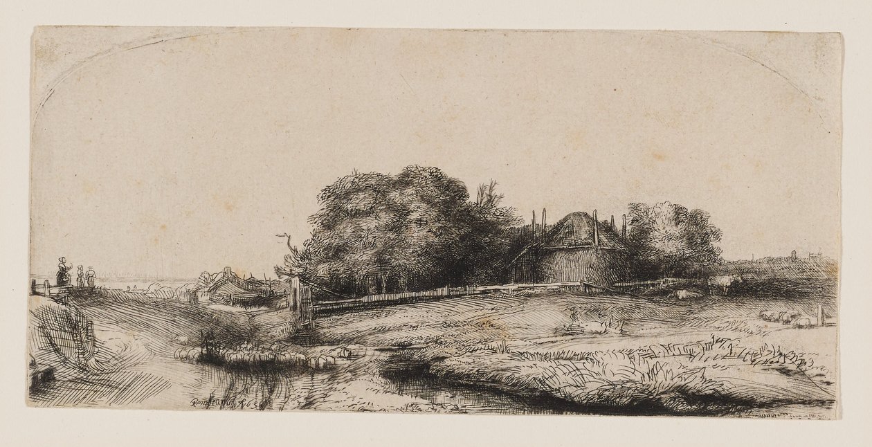 Paesaggio con un fienile e un gregge di pecore da Rembrandt van Rijn