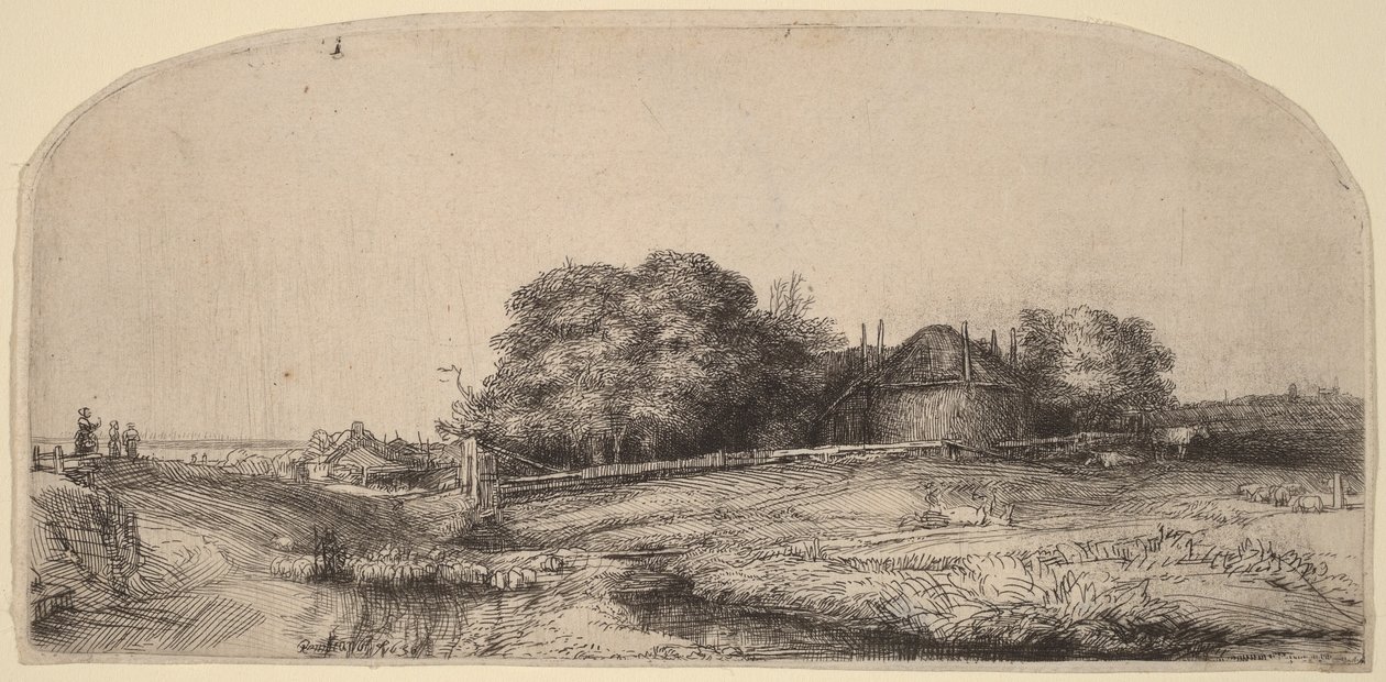 Paesaggio con un fienile e un gregge di pecore da Rembrandt van Rijn