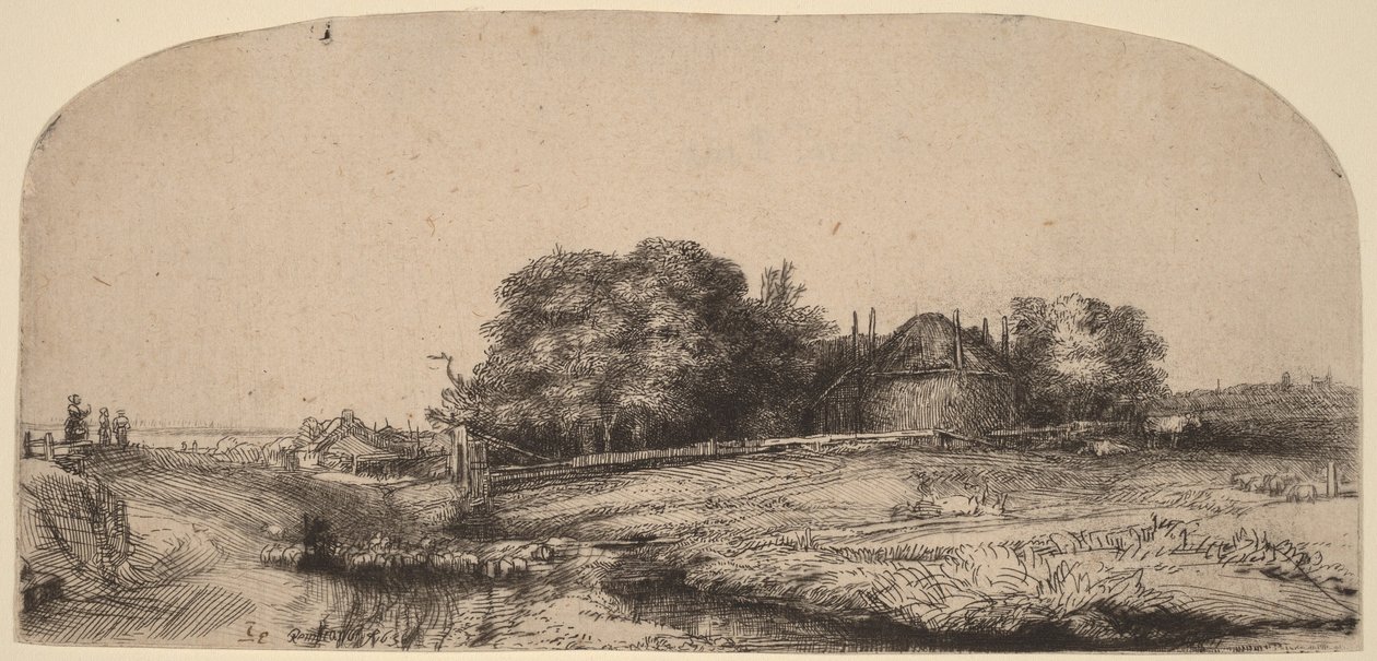 Paesaggio con un fienile e un gregge di pecore da Rembrandt van Rijn