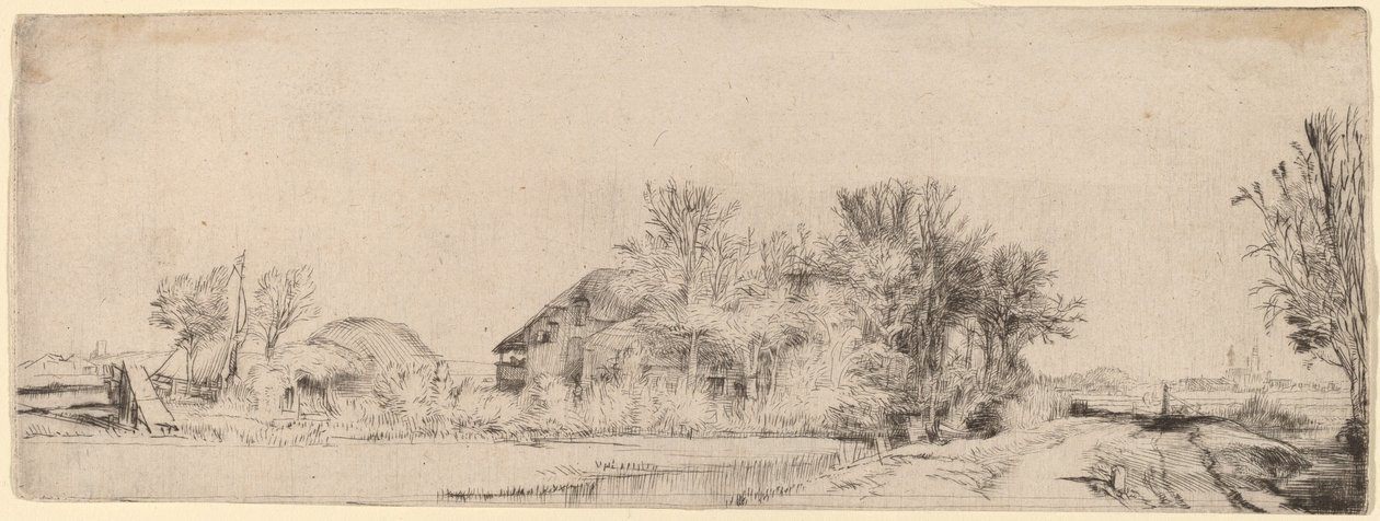 Paesaggio con una strada accanto a un canale da Rembrandt van Rijn