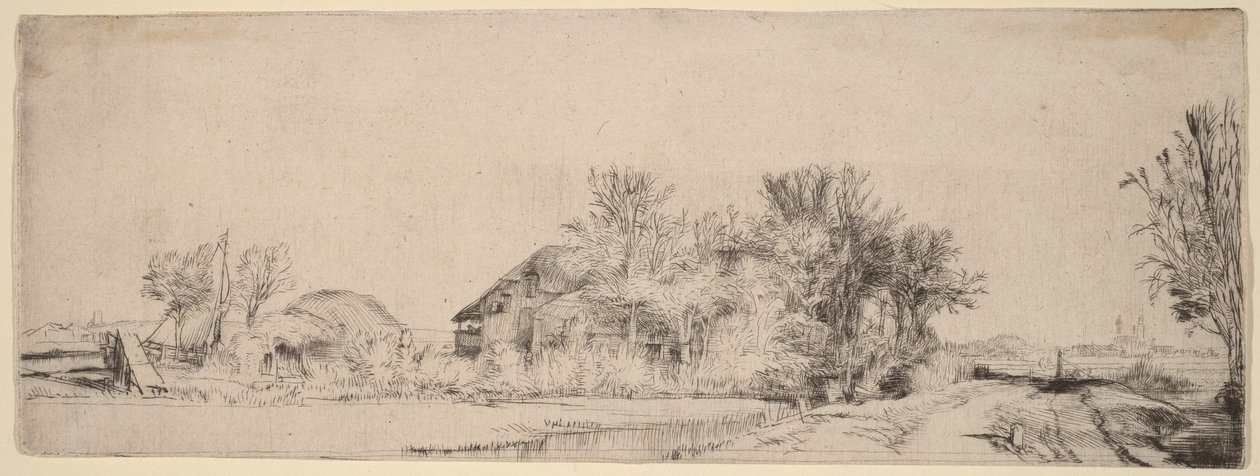 Paesaggio con una strada lungo un canale da Rembrandt van Rijn