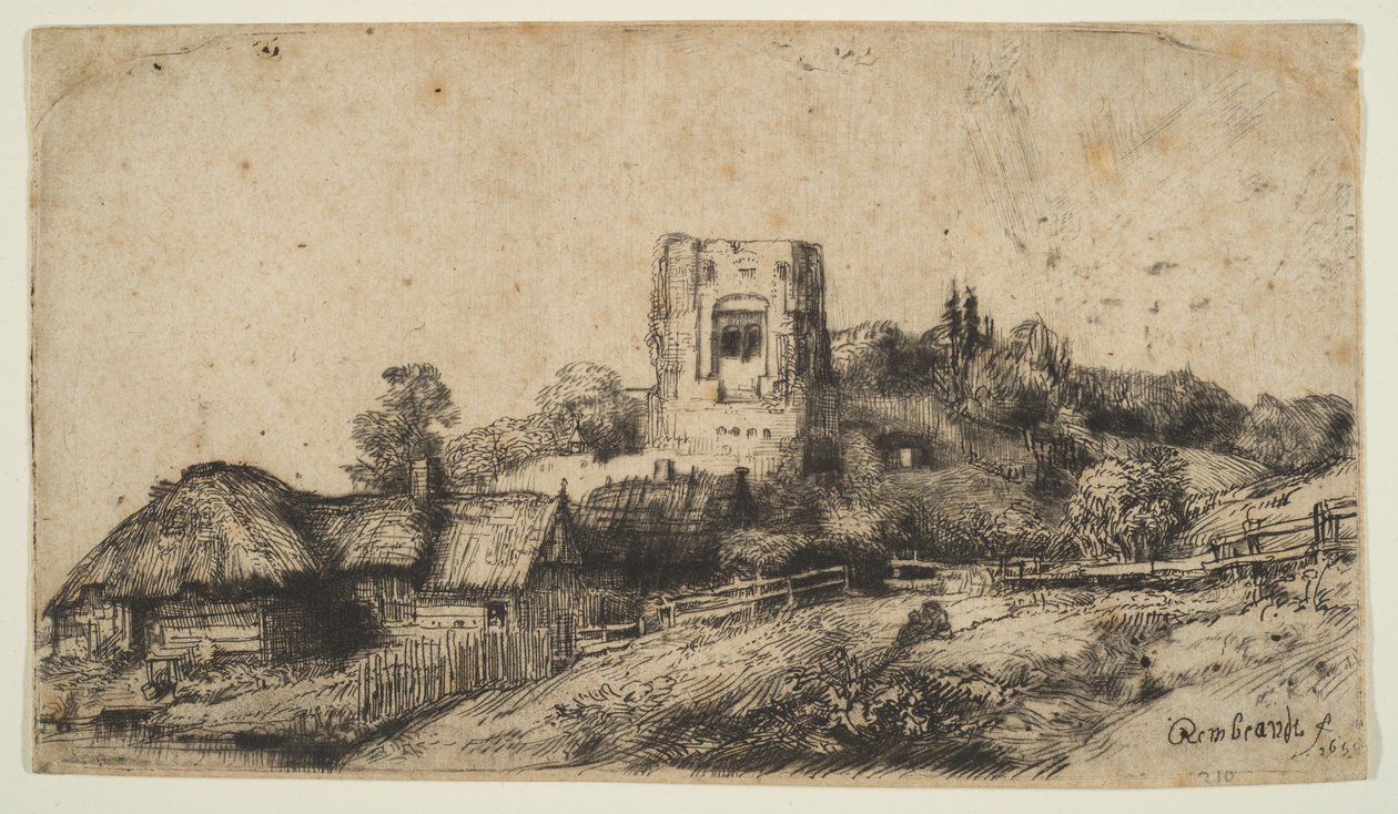 Paesaggio con una torre quadrata, 1650 da Rembrandt van Rijn