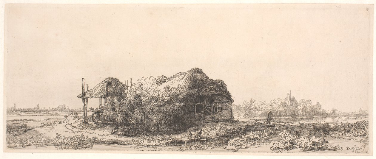 Paesaggio con una casetta e un fienile: di forma oblunga da Rembrandt van Rijn