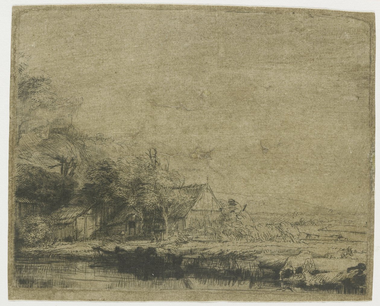 Paesaggio con mucca che beve da Rembrandt van Rijn