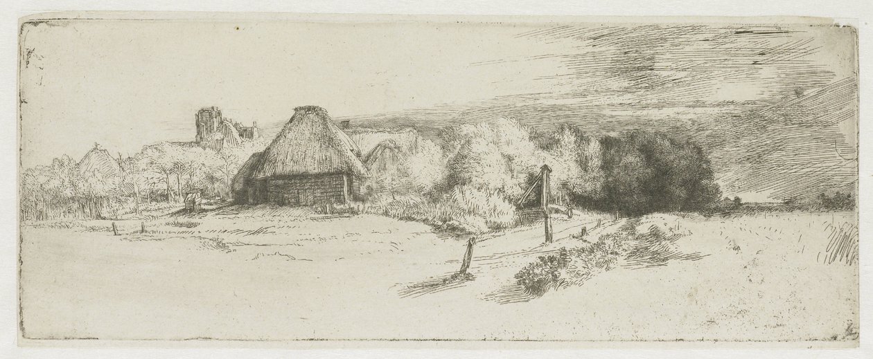 Paesaggio con un fabbricato agricolo e la “casa con la torre” da Rembrandt van Rijn